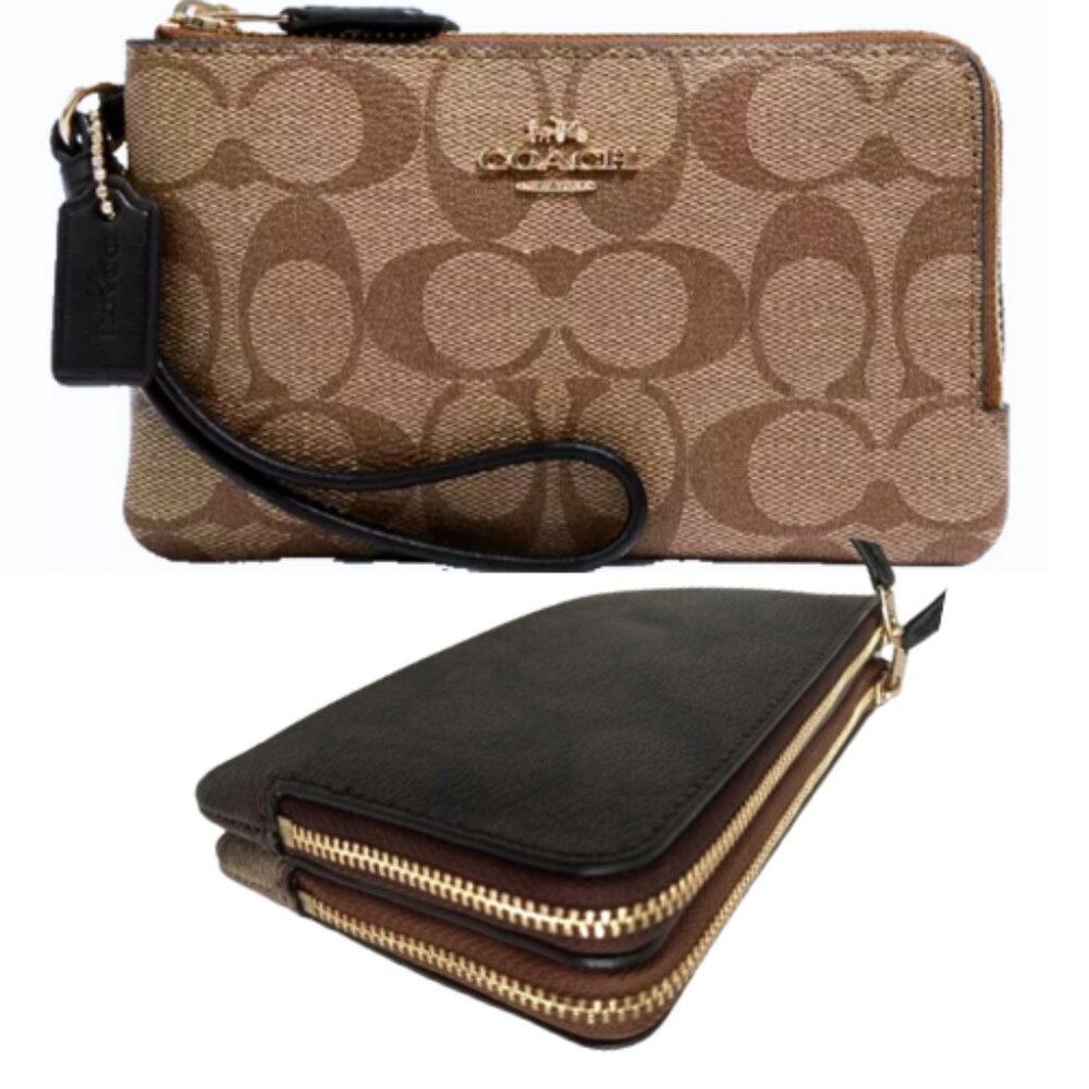 NWT COACH DOUBLE ZIP DOUBLE COMPARTMENTS WRISTLET NEW MONOGRAM WALLET